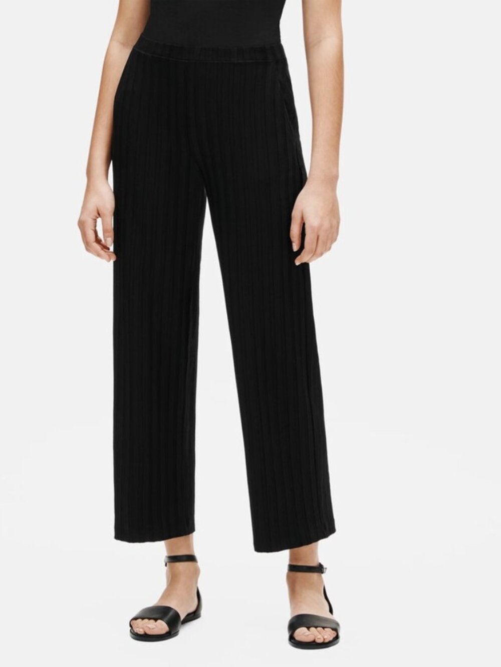 Eileen Fisher Tencel Wide Rib Straight Pant Black Large Womens